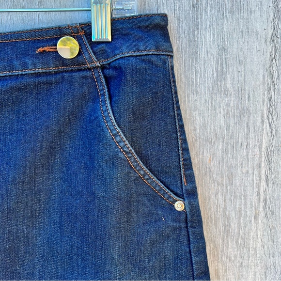 Ann Taylor LOFT basic navy cotton blend denim midi skirt pockets silver hardware - Picture 4 of 15